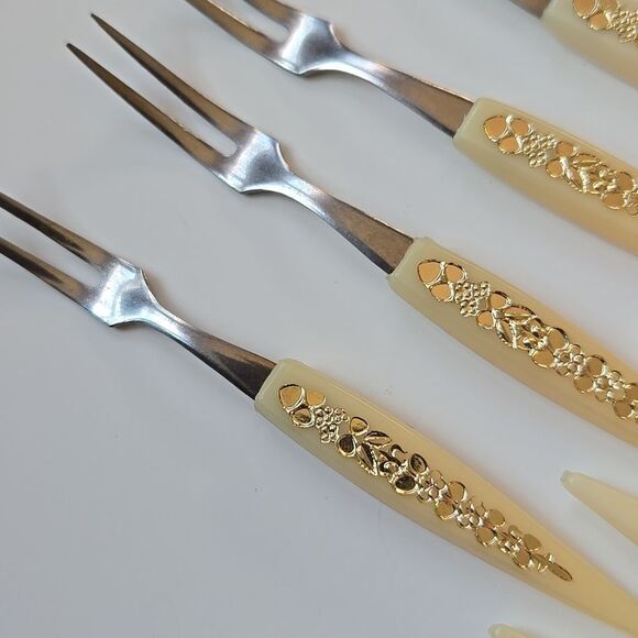 Vintage Japan Stainless Appetizer Mini Forks Set of 12 hors d'oeuvres Cocktails - Picture 2 of 15